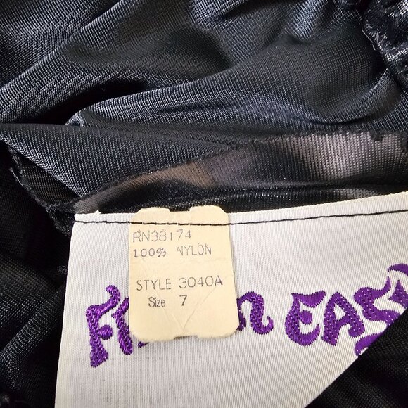 Vintage 70s Free N Easy 7 Black Shiny Pull On Stretch Flare Pants Bell Bottom - Picture 6 of 7